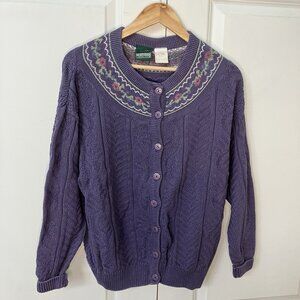 Vintage Northern Reflections Sweater Womens S Floral Purple Cardigan Granny 90s